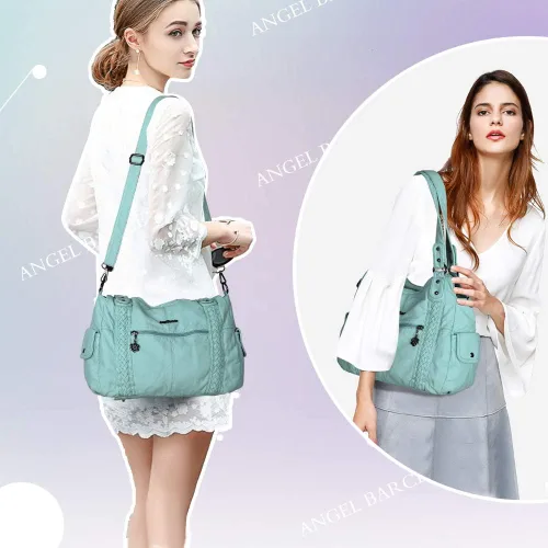 Vista 7 de Angel Barcelo - Bolsa de hombro amplia para mujer, diseño Hobo, cuero lavado