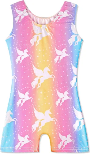Vista 2 de HOZIY Leotardos de gimnasia con pantalones cortos para niñas pequeñas y niños pequeños, maillots de gimnasia, trajes de gimnasia con diseños