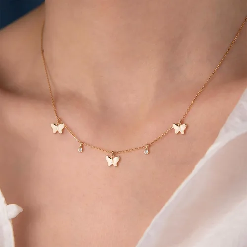 Vista 2 de GUOKE Dainty Gold Necklace for Women, Sun Star Pendant 14K Gold Plated Circle Butterfly Necklace Simple Trendy Jewelry for Women