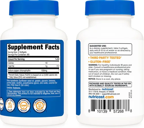 Vista 5 de Nutricost Clorofila (100 mg) 120 cápsulas blandas - Sin gluten, 60 porciones