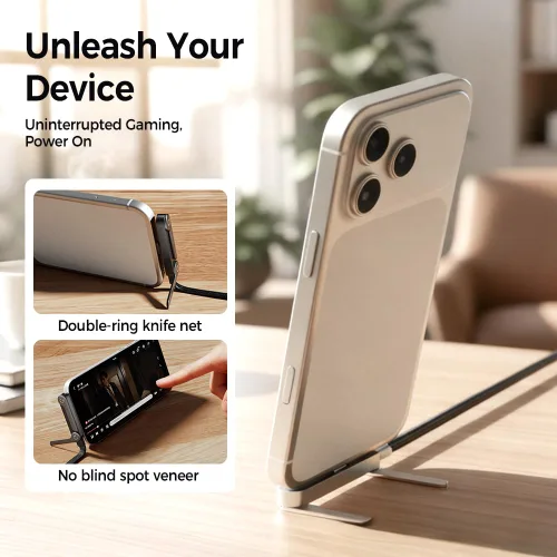 Vista 3 de Cable de carga rápida trenzado de 240 W con soporte para teléfono integrado, cable de carga USB-C a USB-C duradero en forma de T 2026, cable de negro