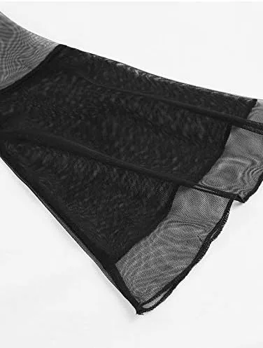 Vista 5 de CHARMMA - Vestido gótico con panel de malla para mujer, con cuello de Peter Pan, agujero y cascabel