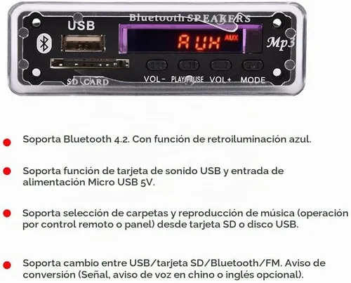 Vista 4 de MP3 WMA decodificador de audio Bluetooth 4.2 módulo 12 V, tarjeta SD USB receptor de audio inalámbrico FM para coche hogar altavoz amplificador