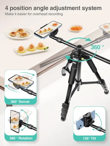 Vista 4 de Elitehood Trípode para iPhone para grabación de video aérea [resistente y ultraestable], brazo horizontal largo extensible de 25 pulgadas, soporte