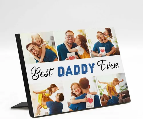Vista 21 de InterestPrint Panel de fotos personalizado para papá y nombre para exhibición de mesa, Papá te amamos más que todas las estrellas en el cielo, marco