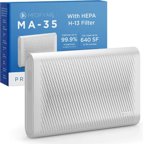 Vista 6 de Medify Purificador de aire MA-35 con filtro HEPA H13, un grado más alto de HEPA, montado en la pared, 99.9% de eliminación en un diseño moderno