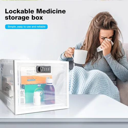 Vista 5 de SANIDIKA Paquete de 2 cajas grandes con cerradura para refrigerador, caja de primeros auxilios a prueba de niños, organizador médico, caja