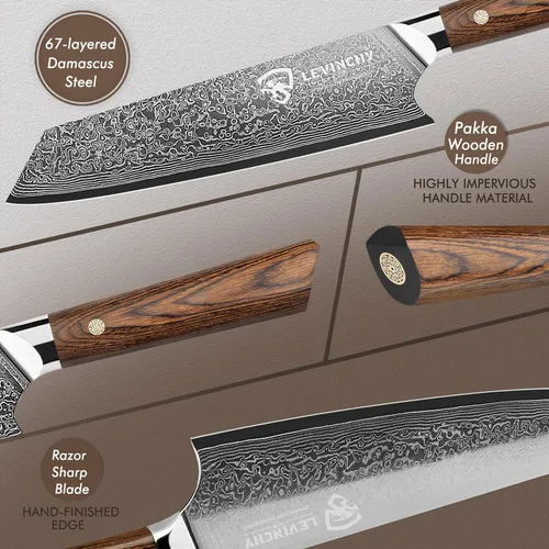Vista 2 de Cuchillo de chef de damasco hecho a mano de 8 pulgadas con mango de madera de Pakka Cortes de precisión antioxidantes, maniobrables ligeros