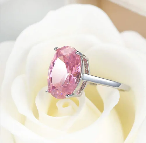 Vista 4 de Anillo de piedras preciosas de topacio rosa de plata 925 para mujer, talla 6-10