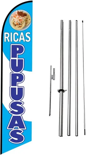 Vista 15 de Fresh Birria - Letrero de plumas publicitarias para restaurante mexicano con kit de poste de 15 pies y estaca para el suelo, tema negro/rojo/blanco