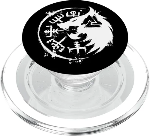 Vista 8 de Fenrir Wolf Fenris-Wolf – Viking Vegvisir Valknut PopSockets intercambiables PopGrip