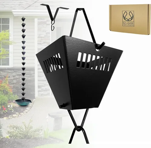 Vista 7 de U-nitt Cadena de lluvia colección de agua para canalones, atrapador de agua de lluvia y desviador, cadenas de 8.5 pies para jardín exterior, copas