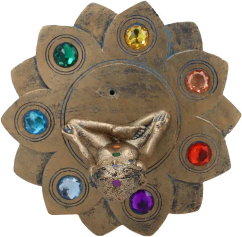 Vista 6 de Ebros Gift Luna sagrada Femenina Triple Diosa Yoga Meditación con Zona de Chakra Cuentas de Color Flor de loto Incienso Soporte para quemador Figura