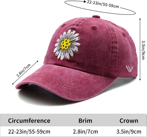 Vista 2 de Waldeal Sombrero de pickleball para mujer, gorra de béisbol de mezclilla lavada con margaritas bordadas ajustables
