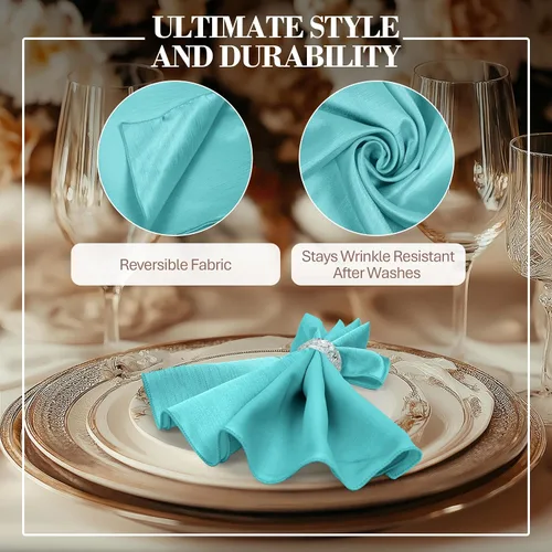 Vista 3 de Ultimate Textile -1 docena - Reversible Shantung Satin - Majestic - Servilletas de tela Majestic de 17 x 17 pulgadas azul caribeño