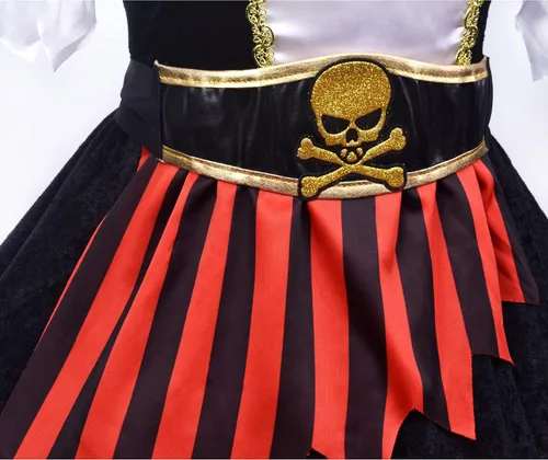 Vista 5 de ZZIHA Disfraz de pirata para niñas vestido de princesa pirata disfraz de bucanero de mar de 3 a 9 años