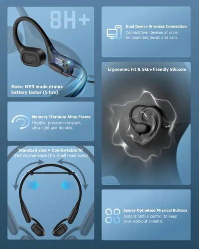 Vista 6 de Auriculares de conducción ósea, IPX8 Auriculares de natación