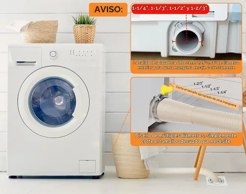 Vista 4 de MyLifeUNIT Kit de extensión de manguera de desagüe para lavadora, Ajuste universal para toda manguera de desagüe, 6 pies Beige