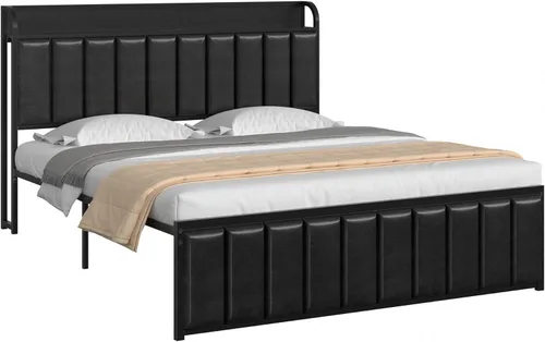 Vista 7 de VECELO Queen Bed Frame, Storage Upholstered Headboard with Charging Station, Platform Bedframe, Heavy Duty Metal Slats, No Box Spring Needed
