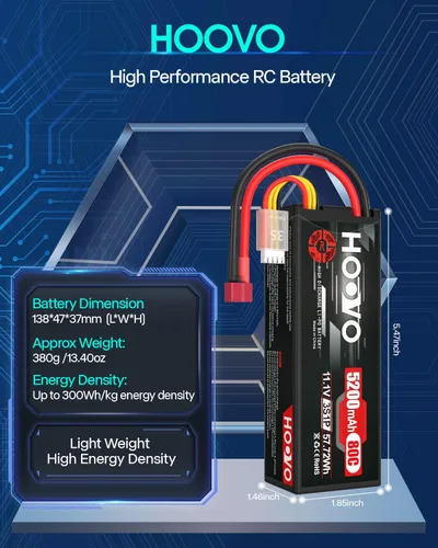 Vista 3 de HOOVO 3S Lipo Batería 5200mAh 11.1V 80C Hardcase RC Batería con T Plug para RC Cars RC Truck Helicóptero Avión (paquete de 2)