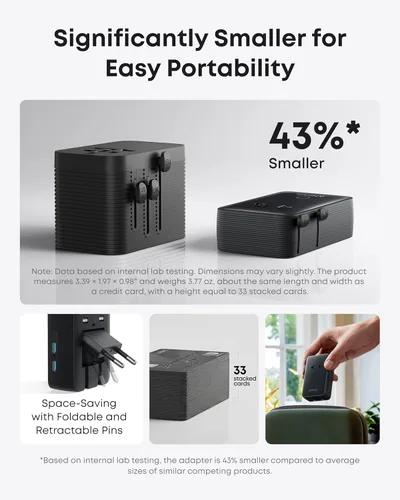 Vista 4 de Anker Adaptador de Viaje Nano, Adaptador de Corriente de 5 Puertos con 1 AC, 2 USB-A y 2 Puertos USB-C, Control Inteligente de Temperatura