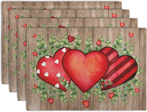 Vista 52 de Juego de 4 manteles individuales del 4 de julio, manteles individuales patrióticos florales con cruces y estrellas del Día de la Independencia y Día