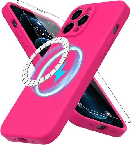 Vista 30 de DEENAKIN Funda magnética de silicona para iPhone 12 Pro con protector de pantalla, compatible con MagSafe, protección de cámara, funda protectora