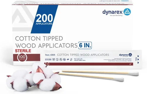 Vista 8 de Dynarex Aplicadores de madera con punta de algodón, 6 pulgadas, estériles, hisopos médicos para el cuidado de heridas, limpieza, manualidades, 10