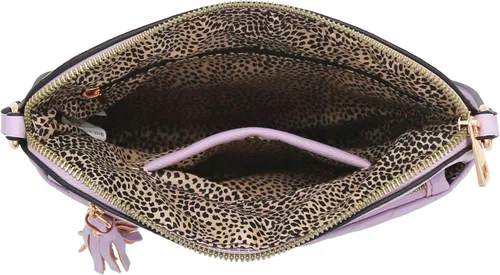 Vista 6 de Bandolera o bolsa mediana con patrón triangular, de estilo cruzado, acolchada y con borla