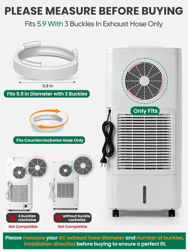 Vista 4 de Kit de ventilación de aire acondicionado portátil mejorado, con manguera de escape 5.9, 4 placas de sellado deslizante, acoplador universal, kit