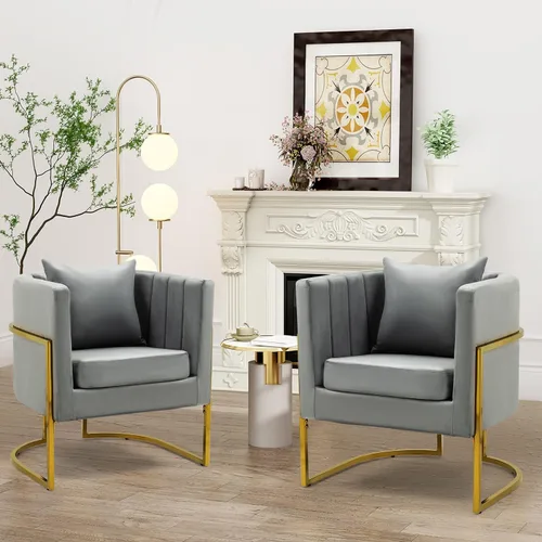 Vista 25 de X-VOLSPORT Silla decorativa de terciopelo, moderna, con forma de barril, para sala de estar/dormitorio/recepción de invitados, sillón de club