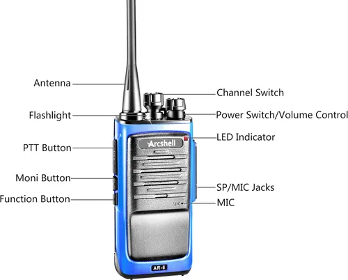 Vista 9 de Radios bidireccionales recargables de largo alcance con auricular, paquete de 4 walkie talkies Arcshell AR-6, batería de iones de litio y cargador
