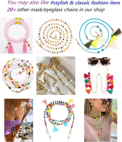 Vista 7 de Colorido soporte de cadena con cuentas para gafas de sol para mujeres., 70cm
