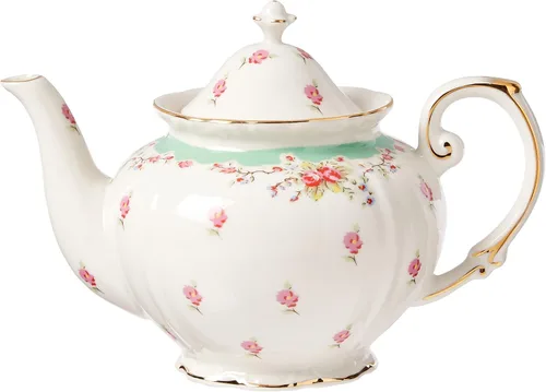 Vista 2 de Gracie China by Coastline Imports Tetera de porcelana rosa vintage Gracie China de 5 tazas verde