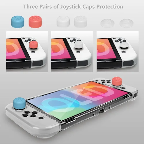 Vista 6 de omarando TPU Case Cover Accessories Kit for Nintendo Switch (OLED Model),Shoulder Bag for Switch,with Tempered Glass Screen Protector ,Thumb Grip