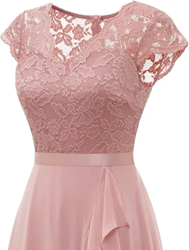 Vista 7 de Daisyaner Vestido largo formal de encaje floral para mujer con cuello en V vestido elegante para fiesta de noche vestido de graduación