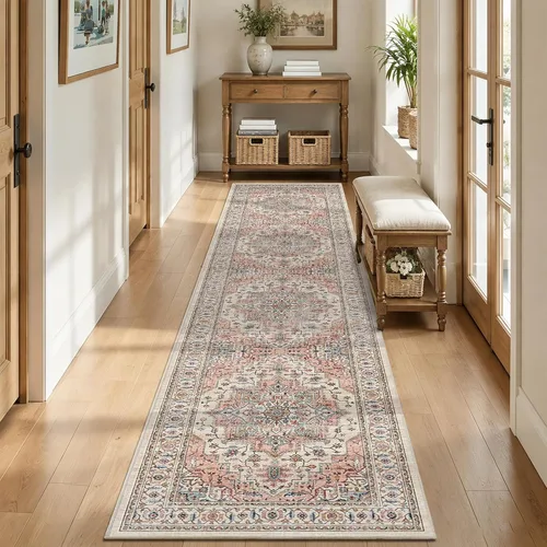 Vista 76 de Alfombra de pasillo vintage de 2 x 6 pies de pelo bajo Marrón beige
