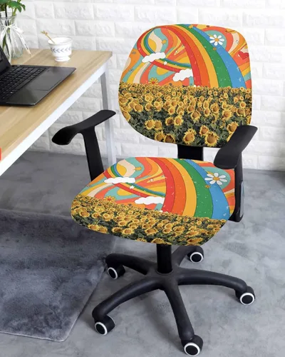 Vista 2 de Fundas coloridas para sillas de oficina con diseño de arco iris, 2 piezas, suave, decorativo, protector para silla de escritorio, protector