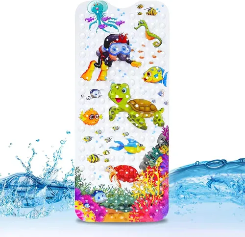 Vista 4 de Tapete de baño para bebé para niños, tapete antideslizante sin BPA para niños, tapete de dibujos animados antideslizante con ventosas y agujeros