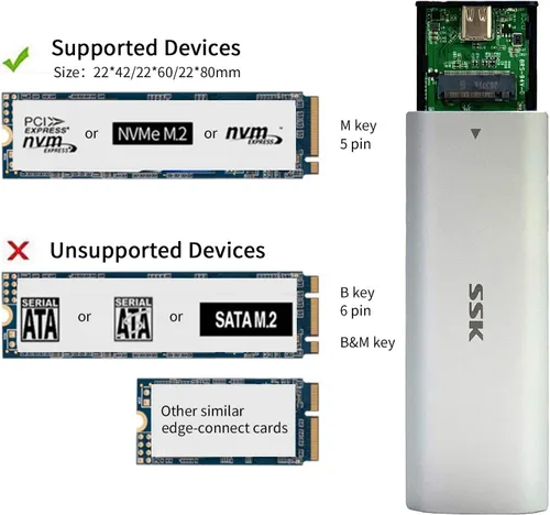 Vista 3 de SSK Adaptador de carcasa SSD M.2 NVME sin herramientas, JMS583 Chip USB C 3.2 Gen 2 10Gbps PCIe MKey Carcasa de unidad de estado sólido externa