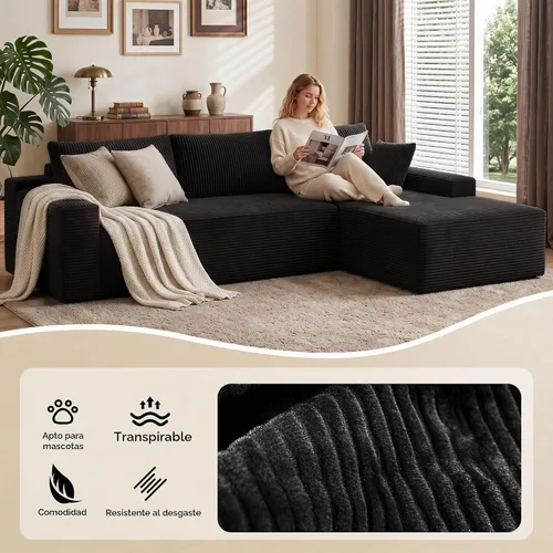 Vista 4 de Sofá modular moderno de 96 pulgadas, sofás modulares convertibles en forma de L, sofás tapizados con asiento profundo, sofá de esponja apto