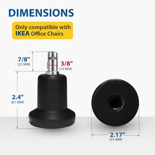 Vista 2 de AXL 10mm Stem Bell Glides Compatible with IKEA Office Chairs - 61mm High Profile, High-Strength Nylon Stationary Feet, Replace Caster Wheels with