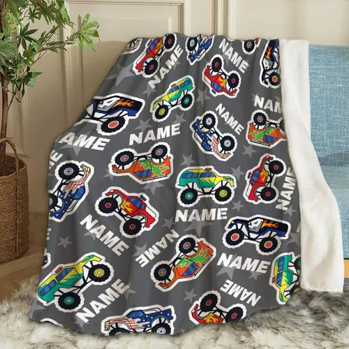 Vista 28 de Manta de Bebé Personalizada con Camiones de Construcción Personalizados Camión Volquete Mantas con Nombre para Niños y Niñas Manta Suave de Arrullo