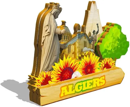 Vista 2 de Argelia Imán de Argel para nevera de madera 3D Monumentos de viaje coleccionables recuerdos decoración hecha a mano -702