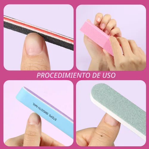 Vista 7 de FANDAMEI Limas y tampones de uñas, kit de 20 limas de uñas. Bloque de pulido de uñas rectangular y grano 100/180 lima de uñas de 7 vías y tampón