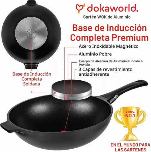Vista 4 de Wok antiadherente de aluminio de 12 pulgadas, compatible con inducción, ligero
