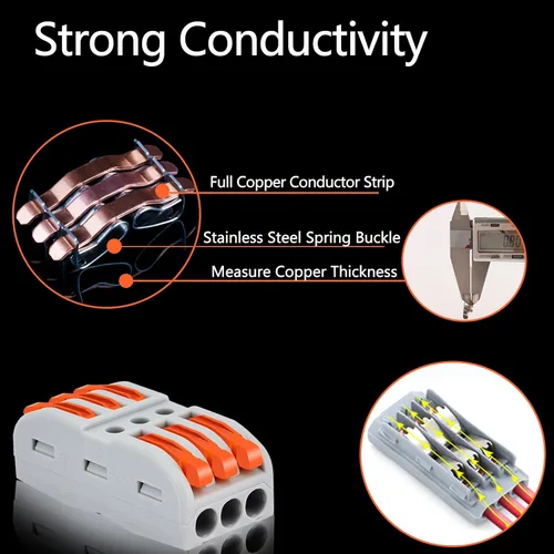 Vista 8 de Nineleaf Conectores de cable, conectores de cable eléctrico rápido de empuje, 32A 600 voltios, empalmes en línea de 2/3 circuitos, 28 a 12 awg, 2