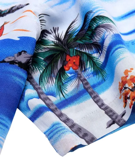 Vista 4 de Alimens & Gentle Camisa hawaiana casual de manga corta 100 % algodón de ajuste regular para hombre