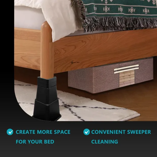 Vista 5 de Elevadores de cama ajustables de 1, 2, 3, 4, 5, 6, 7, 8, 9, 10 pulgadas, elevadores de muebles resistentes para patas de marco de cama, elevadores