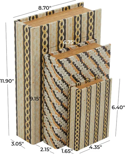 Vista 6 de Deco 79 Caja decorativa de piel sintética con eslabones de cadena de almacenamiento de libros con diferentes patrones, juego de 3 cajas decorativas